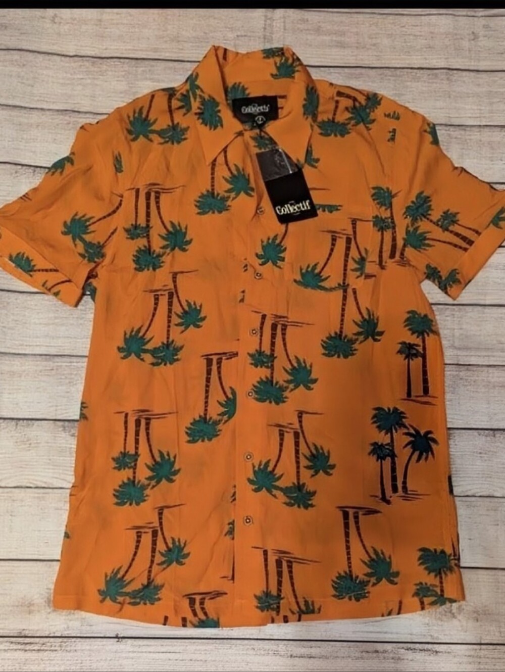NWT Collectif 1940s Orange & Palm Beach Print Oscar Mens Shirt